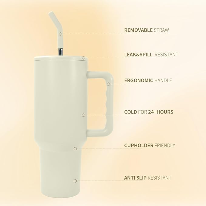 AGH 40 oz Sublimation Tumbler with Handle 4-Pack Stainless Steel Insulated Tumblers Blanks Water Bottle Travel Cups Matte Beige