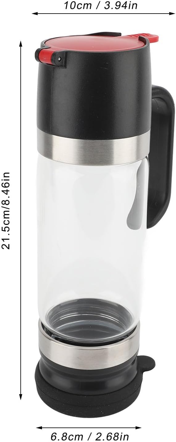 Honey Dispenser No Drip, 350ml Glass Syrup Dispenser for Coffee or Tea, Honey Jar with Handle, Removable Top and Bottom Cover, No Drip Pouring Honey Container Jar (Black)