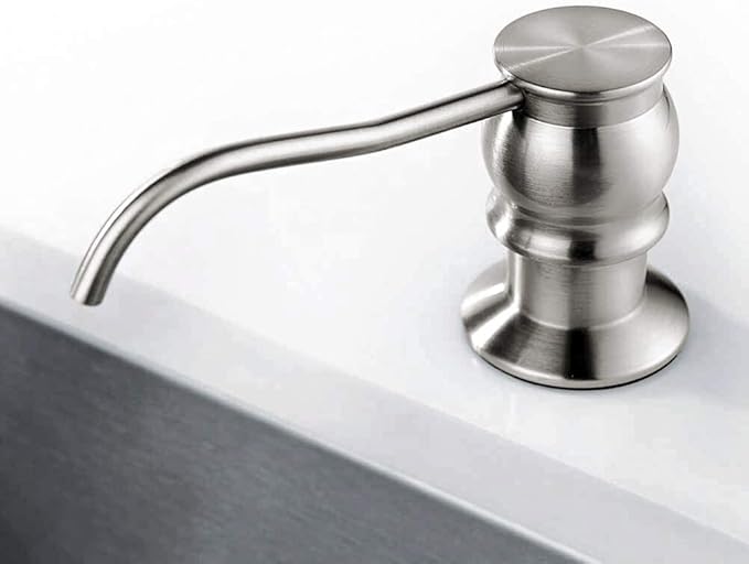 Built in Deck Mount Liquid Lotion Kitchen Countertop Metal Soap Dispenser, Brushed Nickel Brass Dispenser Pump with 500ml (17oz) High Capacity Bottle