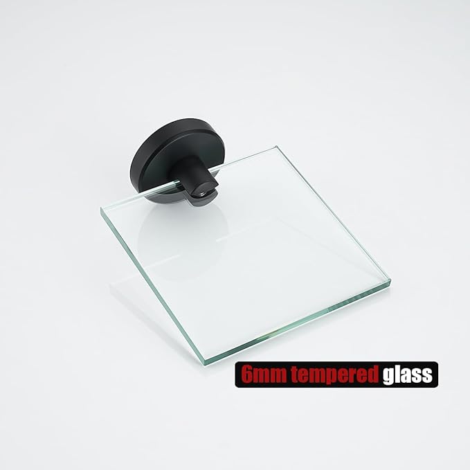 JQK Small Floating Glass Shelves Black, 4 Inch Display Ledges for Wall, Mini Decor, Living Room Bedroom Bathroom, Tempered Glass Shower Storage, 2 Pack, TGS101L4-PB-P2
