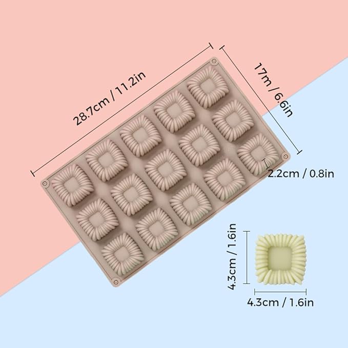 Cube Cake Silicone Mold | 1.6" x 1.6" x 0.8" 3D Square Mini Mousse Cake Baking Mold, French Dessert Molds for Chocolate, Jello, Brownie Bites, Ice Cream Cube, 15-Cavity
