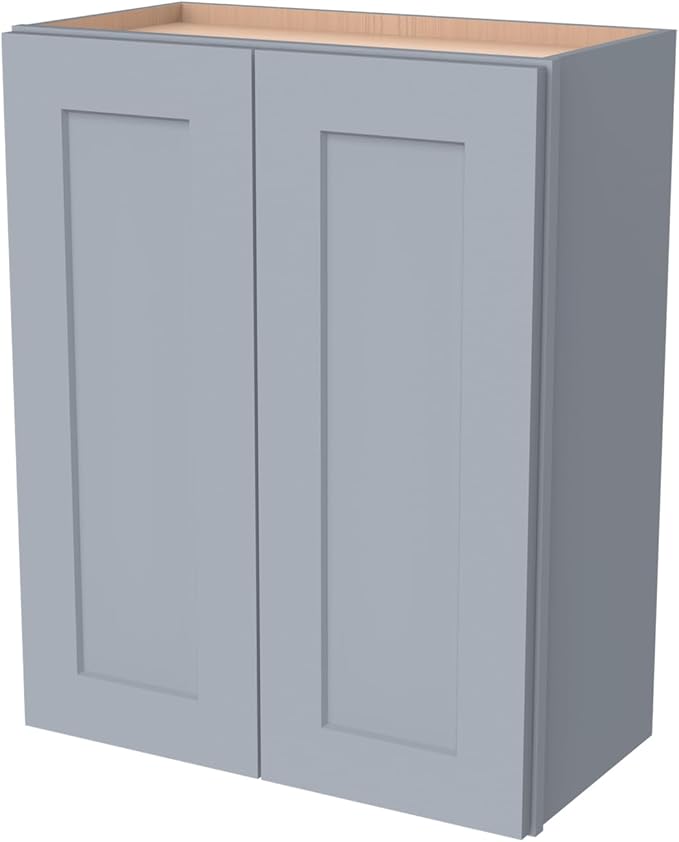 Wall-Mounted Cabinet – Solid Wood Shaker Style Medicine Cabinet with Adjustable Shelves & Soft-Close Doors for Bathroom, Kitchen, and Office Storage (Grey, 24" W x 12" D x 36" H)