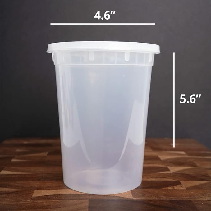 TIYA Food Containers - 32oz Bulk 240 Pack with Lids - Plastic Food Storage to-Go Containers - Reusable Microwavable Dishwasher Safe Cups - Airtight Leak Proof for Soups & Meal Prep