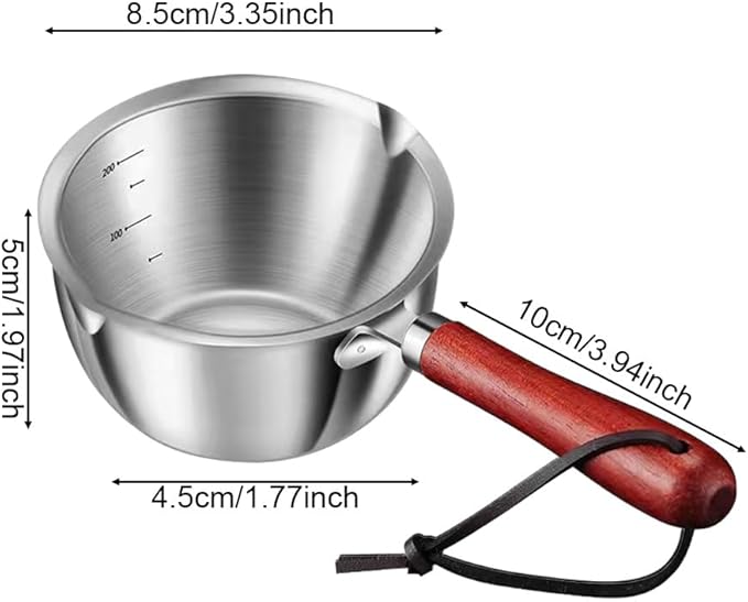 Butter Warmer Pot, Small Cast Iron Basting Pot With Wooden Handle Stainless Steel Multi Purpose Cooking Pot for Milk, Coffee(150ML)