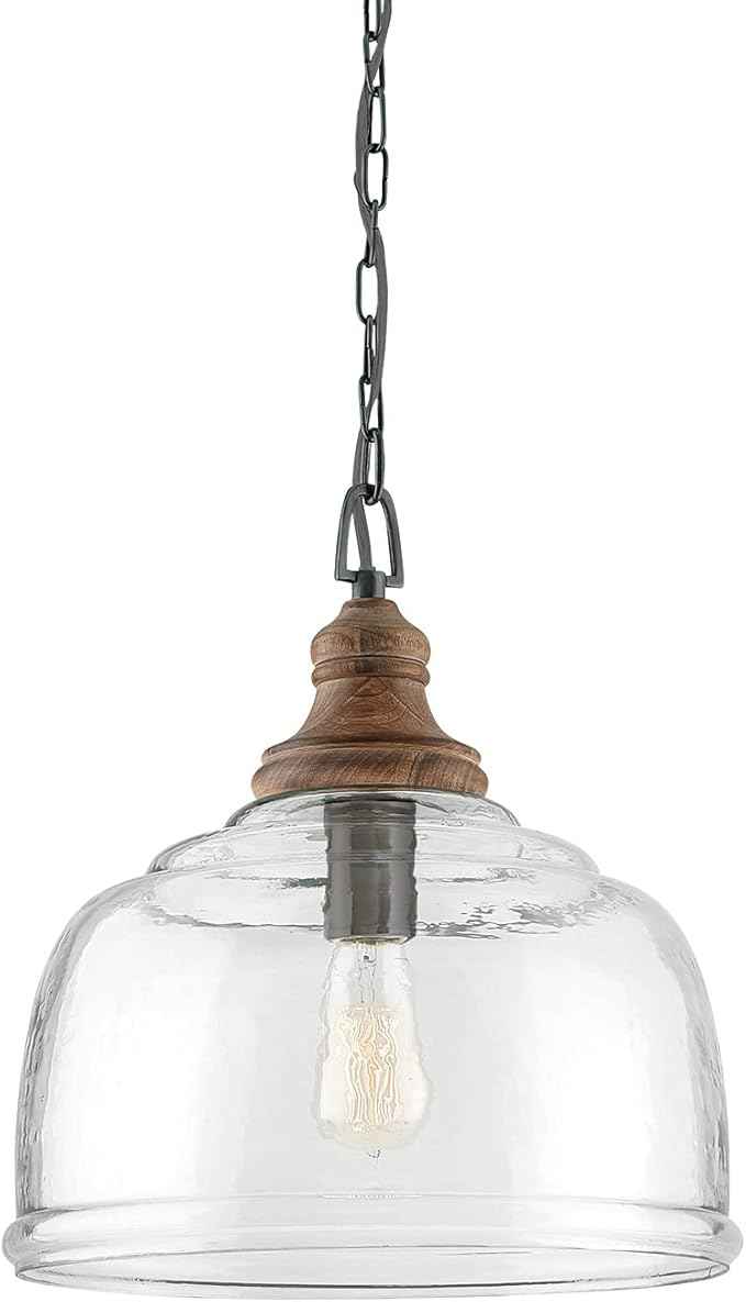 Capital Lighting 330318YG Julian Coastal Style Clear Organic Rippled Glass Dome Pendant, 1-Light 100 Watt, 16" H x 14" W, Grey Wash/Iron Silk