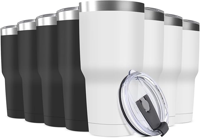 30oz Stainless Steel Travel Mug with Lid, 8 Pack Double Wall Vacuum Insulated Bulk Tumbler, Powder Coated Coffee Cup Suitable for Vehicle Cup Holders