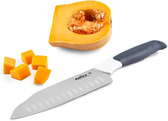 Zyliss Comfort Santoku Knife, 18cm/7in, Japanese Stainless Steel, Soft Grip Handle, Black/White, Professional Kitchen Knife, Dishwasher Safe