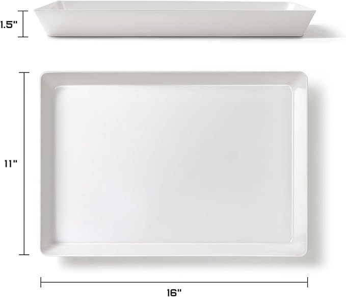 3 Pack, 16" x 11" Large White Serving Trays Set - Reusable Plastic Serving Platters for Cookie, Appetizer, Charcuterie, Snack, Dessert, Party Food Display - Stackable Kitchen CounterTop Tray, BPA Free