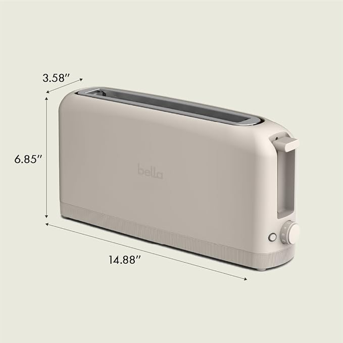 bella 2 Slice Slim Toaster,Fits-anywhere™ Kitchenware,6 Setting Shade Control with Reheat & Cancel Buttons,Fits sourdough,10” Long Slot,Anti Jam & Auto Shutoff,900 Watt,Oatmilk,(Pack of 6)