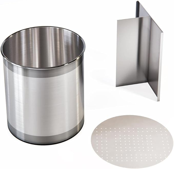 Cooler Kitchen Rotating Extra Large Stainless Steel Utensil Holder Caddy with Sturdy No-Tip Weighted Base, Removable Divider, and Gripped Insert Bottom -Dishwasher Safe Metal Cooking Utensil Holder