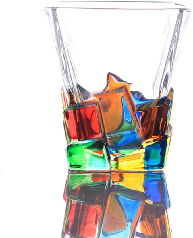 Colorful Drinking Glasses, Hand Painted Colored Water Glasses, Multicolor Water Glasse,Whiskey Wineglass Glasses,Tumbler Glasses (Ice cube)