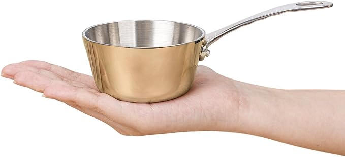 Macevia Mini Sauce Pan, 18/10 Stainless Steel Butter Warmer Small Pot Cooking with Handle, Multipurpose Use for Home Kitchen or Restaurant (5oz/150ml) - Rose Gold