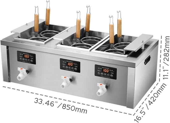 Auto-lift Commercial Pasta Cooker with Timer, Noodle Cooking Machine with 3 Drainage,Macaroni Vegetable Dumpling Cooker,Boiler For Spaghetti Ramen,Temperature Adjustable (6 holes)