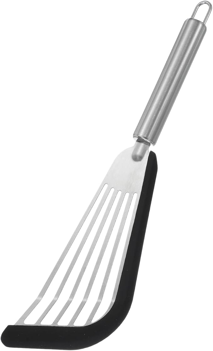 uxcell Stainless Steel Fish Spatulas with Handle Kitchen Cooking Spatula for Egg, Fish, Pancake Black