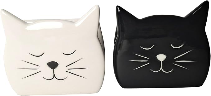 Sponge Holder for Countertop 2PCS Ceramic Sponge Caddy Cat Shape Cute Scrub Brush Dish Wand Holder for Kitchen Sink Decor Cute Kitchen Storage Accessories Ideal Gifts for Women(Black White)