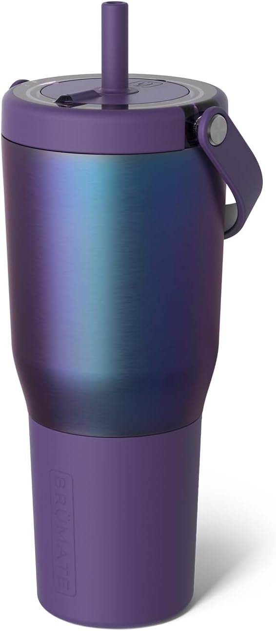 BrüMate Resa 35oz 100% Leakproof Travel Tumbler w/Handle & Straw | Flexible SoftSip Straw | Silicone Sleeve for Durability | Stainless Steel | Cup Holder & Travel Friendly Water Bottle (Dark Aura)