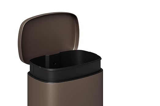 Garvee 13 gal (50 L) and 2.6 gal (10 L) Metal Trash Can Combo Set, Rustproof Garbage Can with Lid, Step-on Trash Bin with Inner Bucket, Rear Handle, Brown