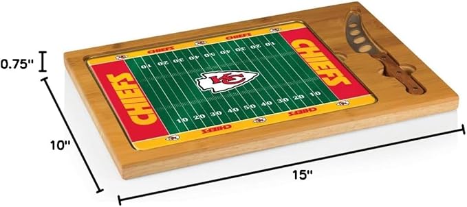 PICNIC TIME NFL Football Field Icon Glass Top Cutting Board & Knife Set, (Parawood & Bamboo)