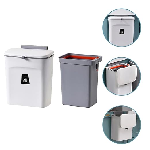 Hanging Kitchen Trash Can 9l with Lid and Inner Bucket, Sealed Compost Bin Plastic Waste Basket for Wall Mount, Indoor Household Food Scrap Storage Container