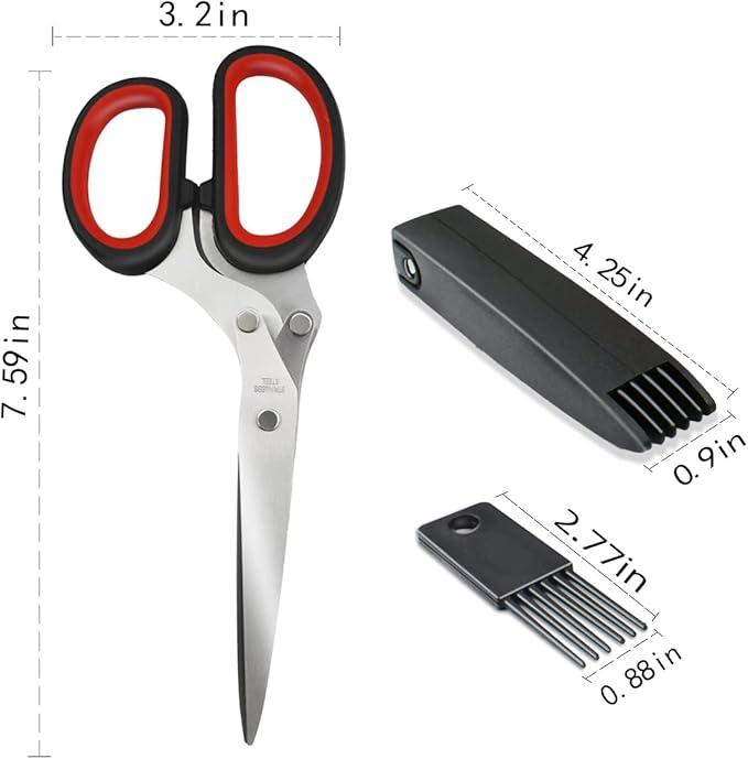 5 Blade Herb Scissors Kitchen Herb Shears Cutter Multipurpose Cutting Shear with 5 Stainless Steel Blades & Safety Cover & Cleaning Comb Salad Sizzors Cilantro Chive Parsley Onion Scissors (Black Red)
