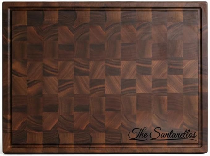 Handmade Personalized Walnut End Grain Cutting Board – Custom Engraved Wood Chopping Block, Gift for Home Chefs by GrainWoods (16x10x2 Inches)