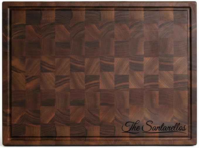 Handmade Personalized Walnut End Grain Cutting Board – Custom Engraved Wood Chopping Block, Perfect Gift for Home Chefs by GrainWoods (14x9x2 Inches)
