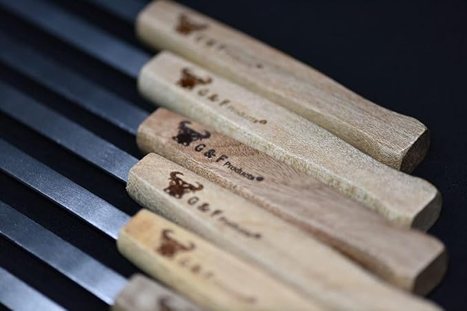 G & F Products Brazilian BBQ Skewers 16 Piece Set Stainless Steel Kabob Sticks 17-Inch Flat Blade with Hardwood Handles Reusable Commercial Grade for Grilling Meat Kebab and Outdoor Cooking
