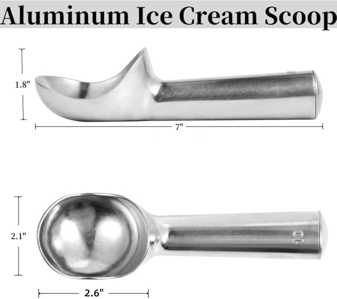Aluminum Ice Cream Scoop, Ice Cream Scooper, Silver, Comfortable to Hold, Lightweight (Medium)