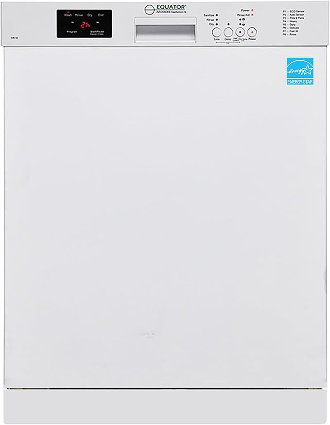 Equator24" Built in Dishwasher 14 Place Setting Wine Rack 8 Wash FAST 50 Delay1/2Load 110V E-Star ADA in White