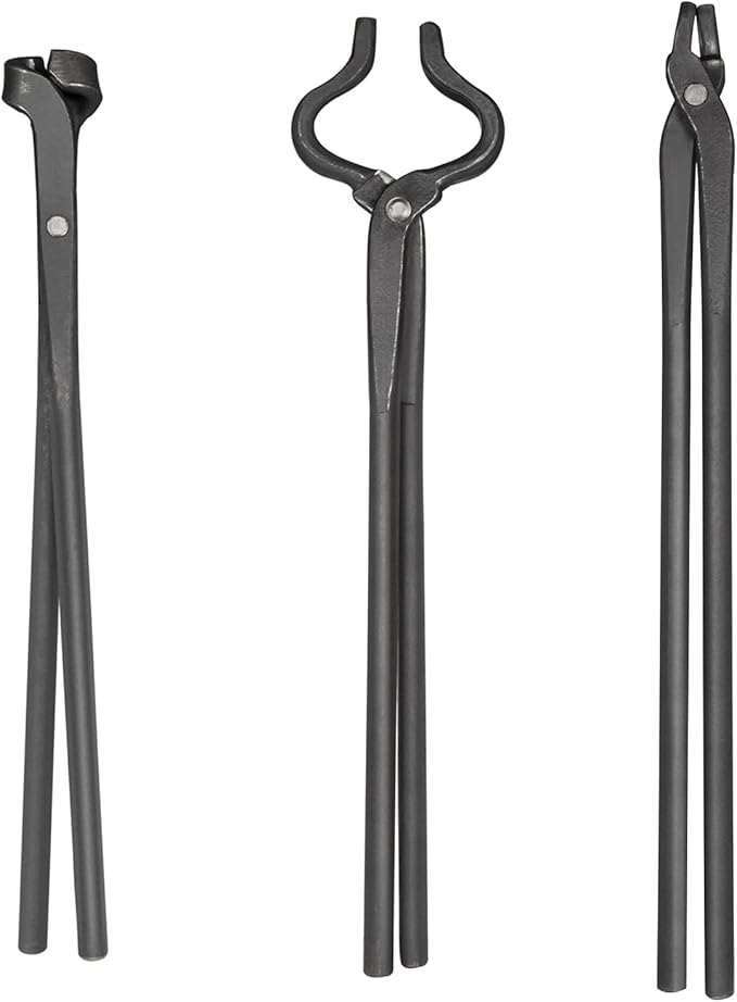 Blacksmith Tongs Set - V-Bit Blade, Flat, and Assembled Tongs for Knife Making, Blacksmithing, and Bladesmithing (3PCS Steel Forge Tongs)