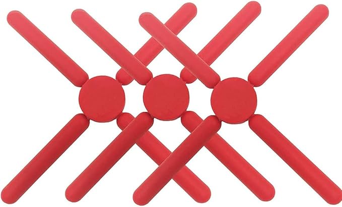 3/Pack Foldable Silicone Trivets, FENGCHEN Folding Trivet, Non-Slip Collapsible Cross Compact Design Expandable Silicone Pot Holder,Red