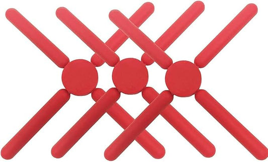 3/Pack Foldable Silicone Trivets, FENGCHEN Folding Trivet, Non-Slip Collapsible Cross Compact Design Expandable Silicone Pot Holder,Red