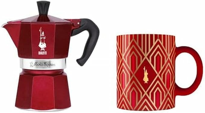 Bialetti Moka Expressi 3-Cup Red with Mug (Limited Edtion)