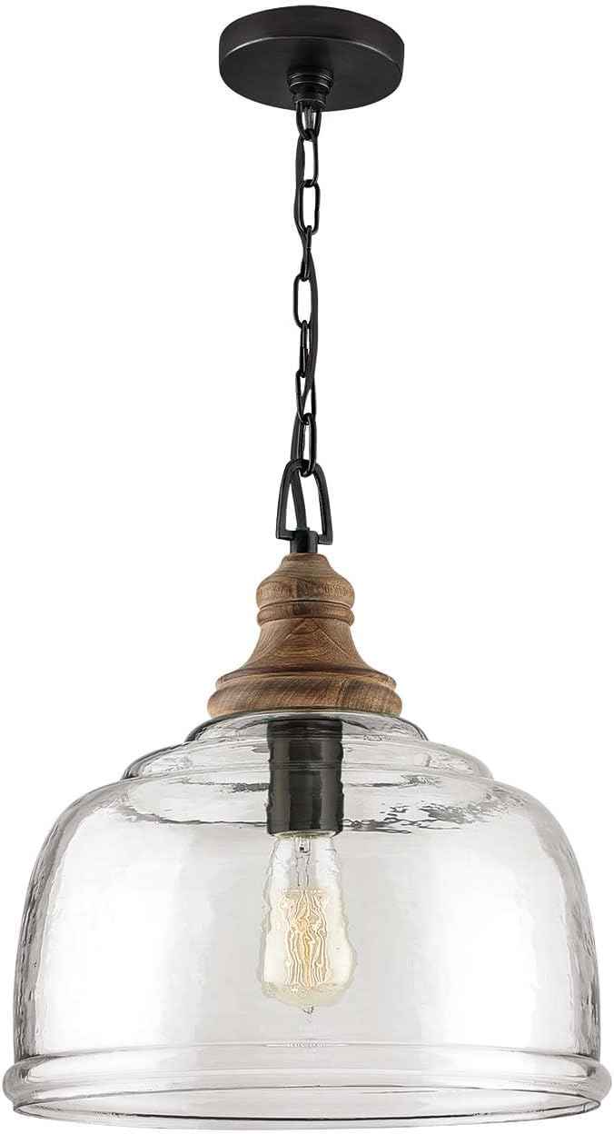 Capital Lighting 330318YG Julian Coastal Style Clear Organic Rippled Glass Dome Pendant, 1-Light 100 Watt, 16" H x 14" W, Grey Wash/Iron Silk