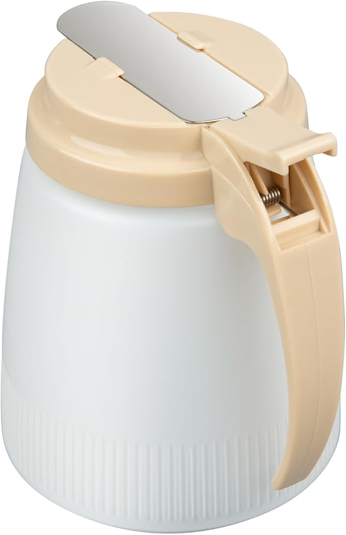 Restaurantware-Chef 101 32 Ounce All Purpose Syrup Dispenser, 1 Honey Dispenser - Beige Top, Stainless Steel Slide Cover, Plastic Pancake Syrup Bottle, Perfect For Diners, Restaurants, Home