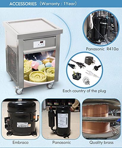 Kolice Commercial ETL certificated 21"x21" Single Square Pan Fried Ice Cream Machine, Frozen Yogurt Roll Ice Cream Machine, Fry Ice Cream Roll Machine-auto defrost
