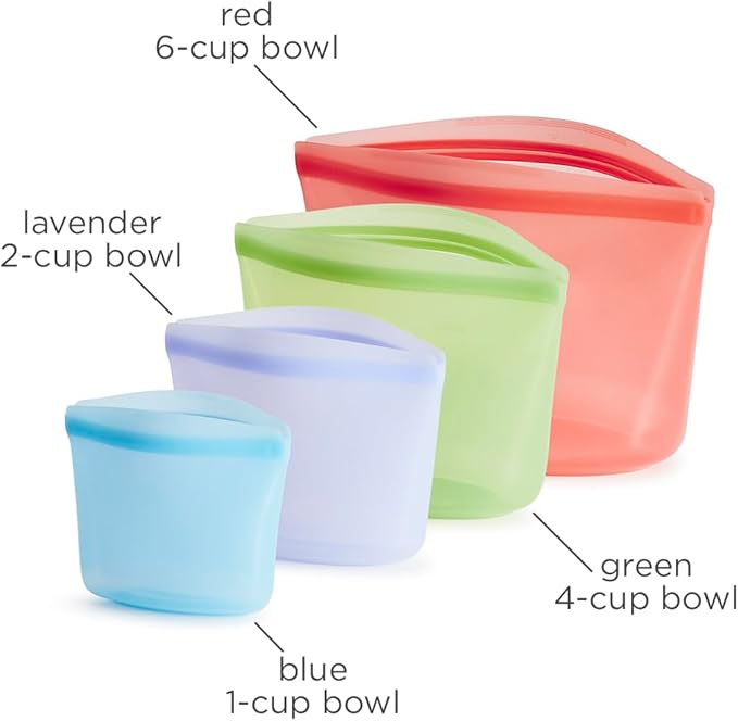 Stasher Silicone Reusable Storage Bags, 4-Pack, Reusable Freezer Bags, Microwave, Dishwasher, Oven Safe, Sous Vide, Premium Lunch Containers, Eco Friendly, Food Storage Bags, Snack Bags, Multicolor | Reusable Food Bags