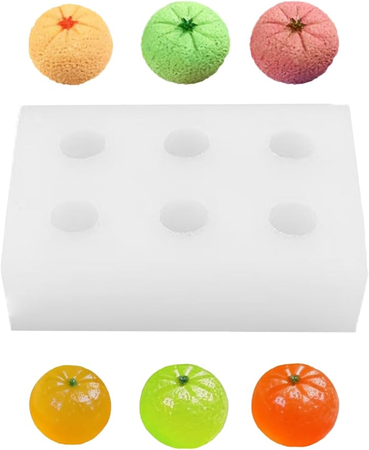 6 Cavity Tangerine Silicone Mold – Orange Shape Silicone Fruit Mold for Chocolate, Fondant, Candle, Resin & Cake Decor, 3D DIY Orange Candy Baking Tool for Parties & Gifts (Tangerine)
