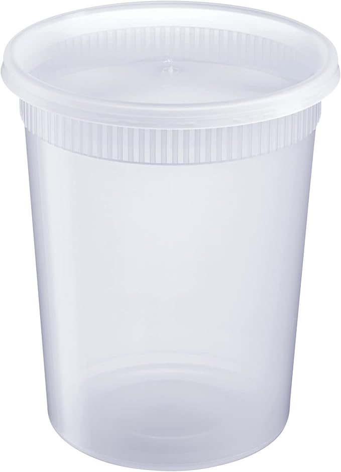 GUSTO [32 oz. - 24 Count Plastic Deli Containers with Lids - Disposable Food Storage Containers With Airtight Lids, Ideal for Soups, Stews, and Meal Prep (Formerly Comfy Package)