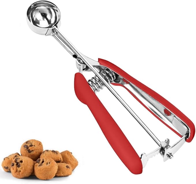 Cookie Scoop for Baking, Ice Cream Scoop, 2Tsp/10ml/0.34oz, 18/8 Stainless Steel, Mini Cookie Dough Scoop with Non-slip Grip (Red)