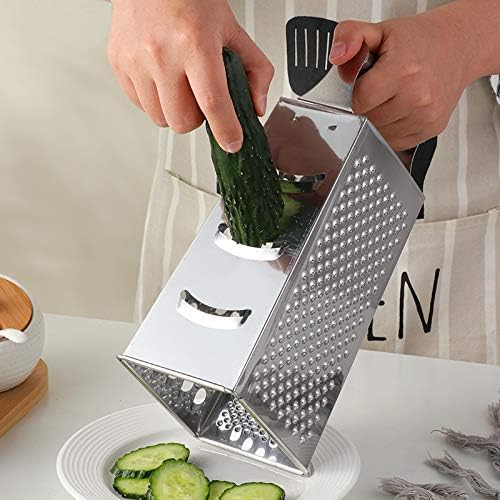 4 Sides Box Grater For Kitchen,Stainless Steel Cheese Grater With Handle,Multi-Function Vegetable Slicer Food Shredder For Chees,Ginger,Vegetables,Dishwasher Safe, Silver