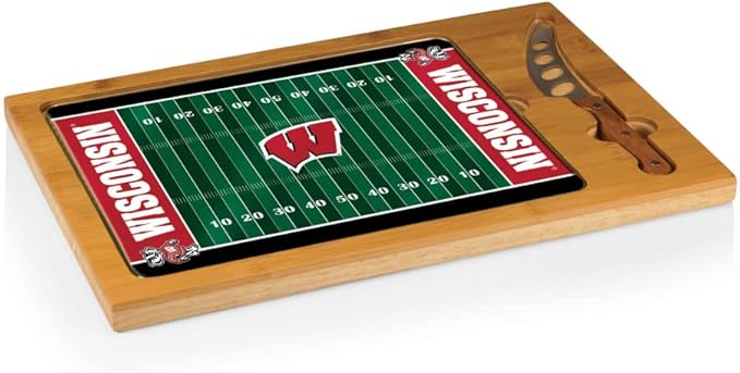 PICNIC TIME NCAA Icon Glass Top Cutting Board & Knife Set, Cheese Boards Charcuterie Boards, Serving Platter, (Parawood & Bamboo)