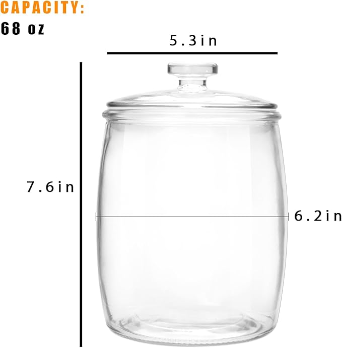Maredash 1/2 Gallon glass jars, Cookie Jar & Candy Jar with Lid, Large Food Storage Container,glass jar with lid for Buffet, Coffee & Flour, Laundry Room Storage & Pantry 2pcs