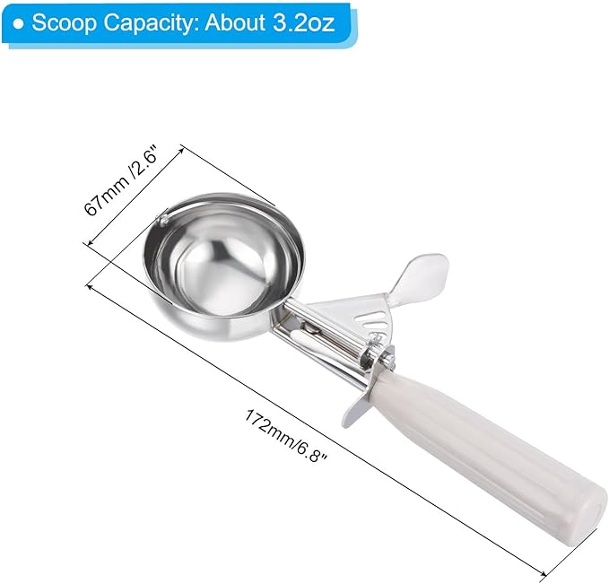 PATIKIL 3.2 Ounce Ice Cream Scoop with Trigger, Stainless Steel Portion Cookie Scoop with Thumb Trigger for Cookie Dough Cupcake Batter Baking, Beige 96ML