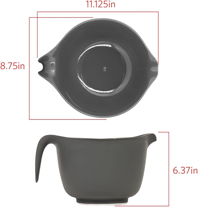 Glad Mixing Bowl with Handle – 3 Quart | Heavy Duty Plastic with Pour Spout and Non-Slip Base | Dishwasher Safe Kitchen Supplies for Cooking and Baking, Grey