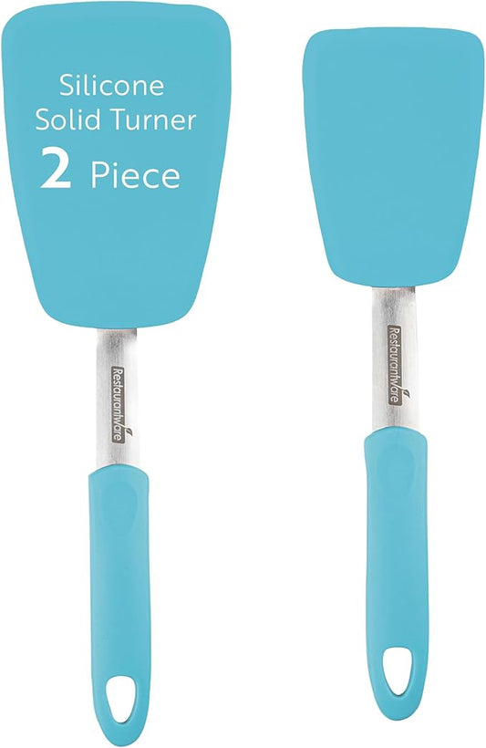Restaurantware Comfy Grip Silicone Turner 1 Durable Cooking Turner - Stainless Steel Body Rubber Handle With Hole Turquoise Silicone Flipper Spatula Tolerates Up To 446F Dishwashable