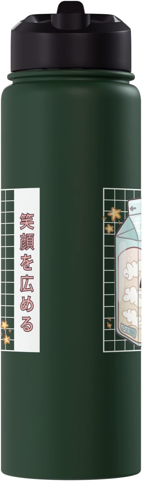 Japanese Kawaii Strawberry Milk Carton Vaporwave Grid Stainless Steel Insulated Water Bottle