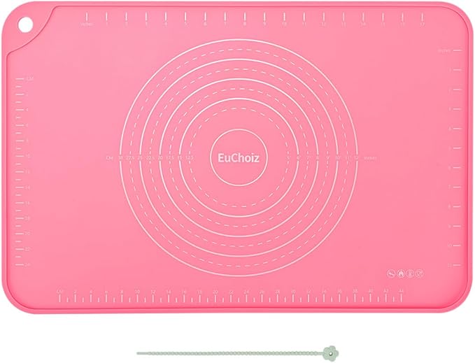 Silicone Pastry Mat 20"*16" Extra Thick Non Stick Baking Mat Food Grade Silicone Dough Rolling Bake Mat with Edge Heightening Pink