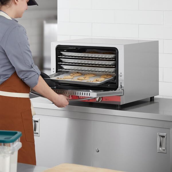 Half Size Commercial Countertop Convection Oven, 1.5 Cu Ft Capacity, Stainless Steel, 4 Wire Shelves, 1600W Electric, 150-500°F Temperature Range, 23x22.5x16.5 Inch