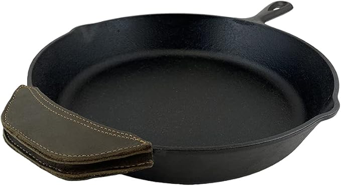 Rustic Leather Hot Handle Holder (Cast Iron Side Kick Potholder) Double Layered, Double Stitched and Handmade by Hide & Drink (Dark Jade)